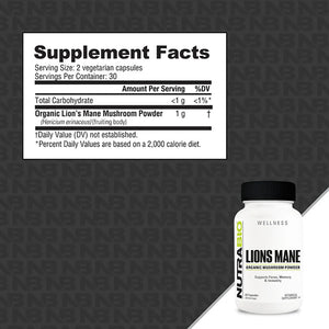 Organic Lions Mane (500 mg) by Nutrabio