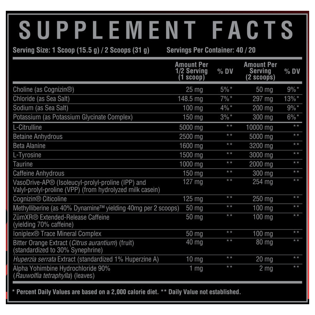 Core Nutritionals Fury Black Red Alert Supplement Facts