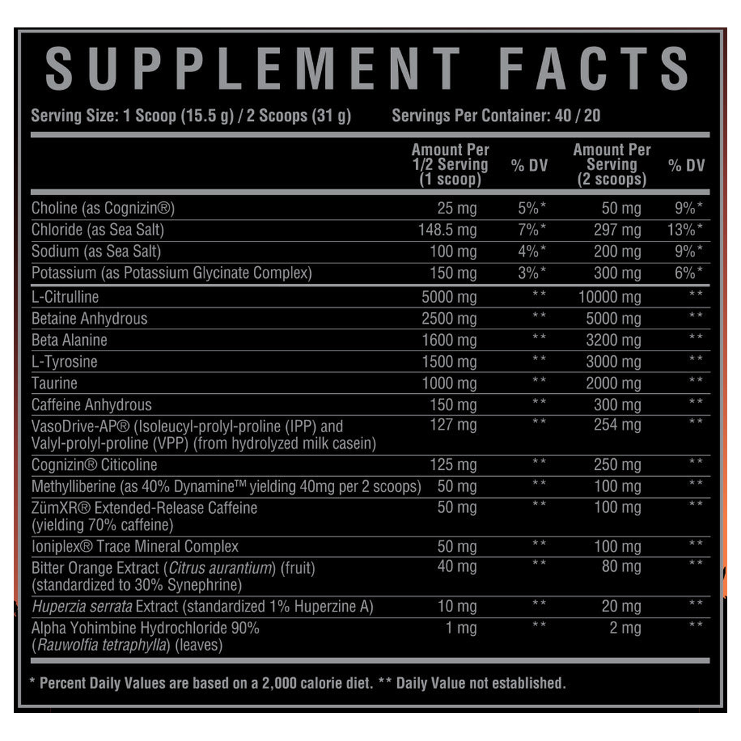 Core Nutritionals Fury Black Tropical Storm Supplement Facts