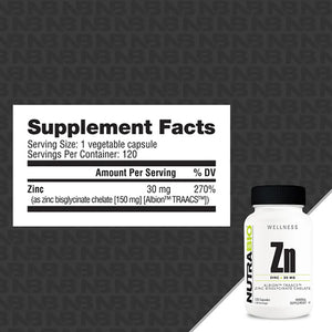 Zinc Chelate (30mg) by Nutrabio